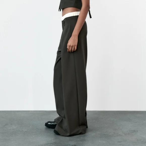Zara WIDE COMBO BOXER PANTS Size M - Picture 2 of 7